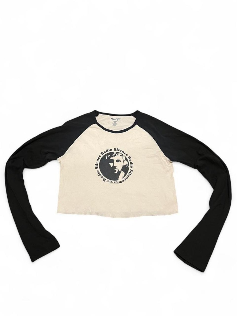 Brandy Melville Black & Cream Raglan Graphic Crop Top